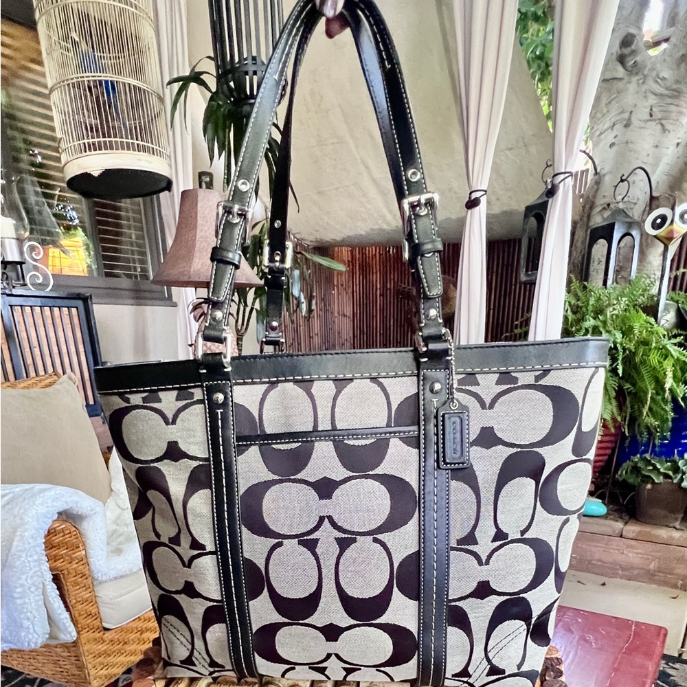 Coach Black and Gray Monogram Tote